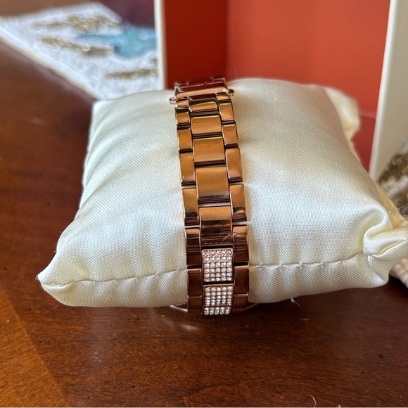Michael Kors Pave Crystal Rose Gold Tone Watch Slim Runway Sparky Mid-Sized main image 16